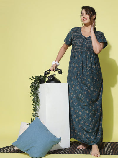 Alpine Designer Maxi Rama Blue Nighty
