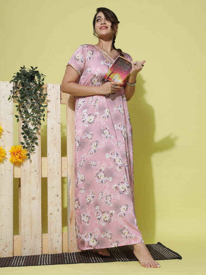  Satin Designer Nighty  Xl Nighty - Buy Satin Designer Pink Nighty Online In India- 9shines label 