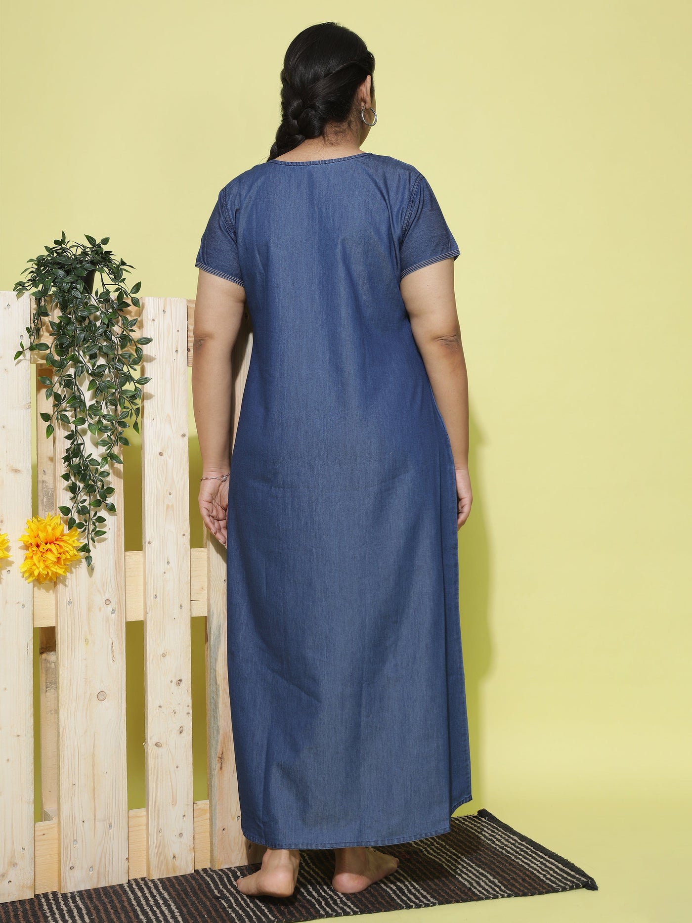 Denim Designer Nighty Checks Puff Dark Blue