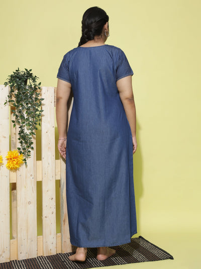 Denim Designer Nighty Checks Puff Dark Blue