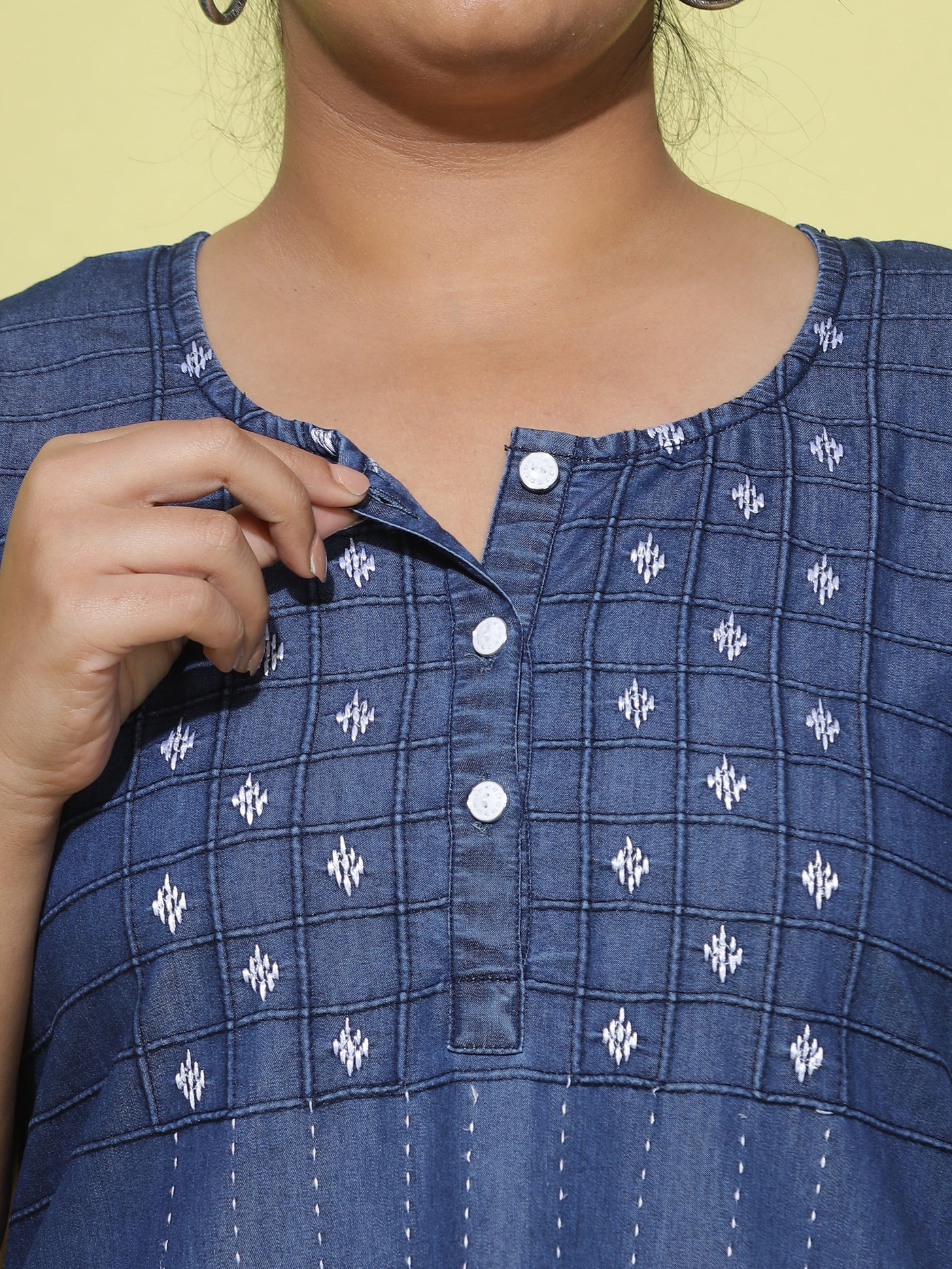 Denim Designer Nighty Checks Puff Dark Blue