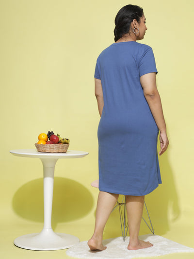 Hosiery Cotton Short Nighty Plus Size French Blue