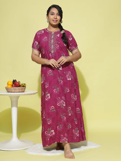Viscose Designer Nighty Maroon