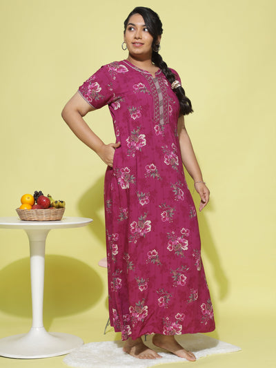 Viscose Designer Nighty Maroon