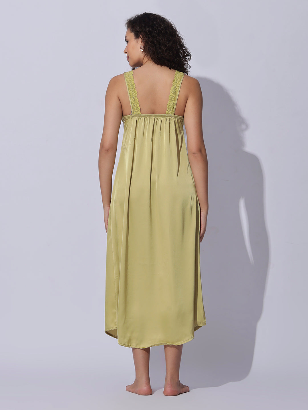 Shimmer Gold Satin Long Robe and Night Gown Set for Women