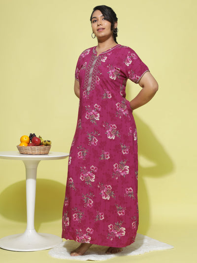 Viscose Designer Nighty Maroon
