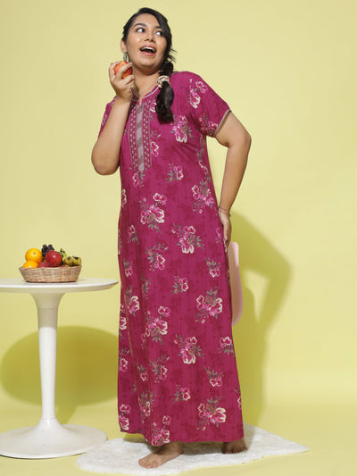 Viscose Designer Nighty Maroon