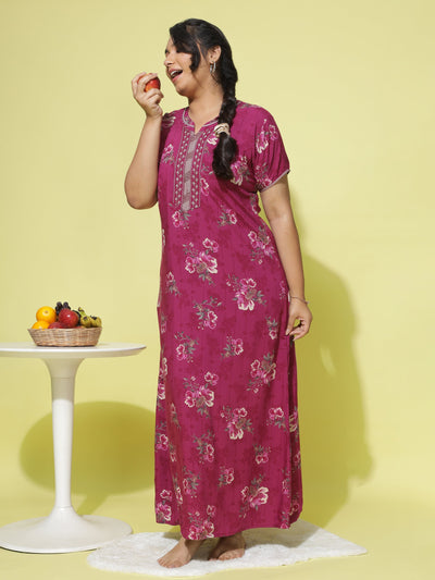 Viscose Designer Nighty Maroon