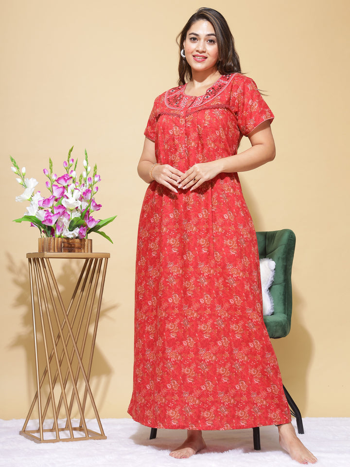 Graceful in Red : Designer Long Gown Crafted from Micro Poly Viscose