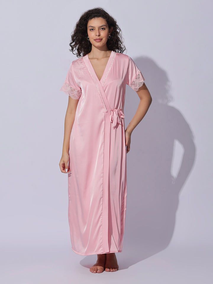 Satin Lace Robe Night Gown Set for Women Soft Elegant Sleepwear