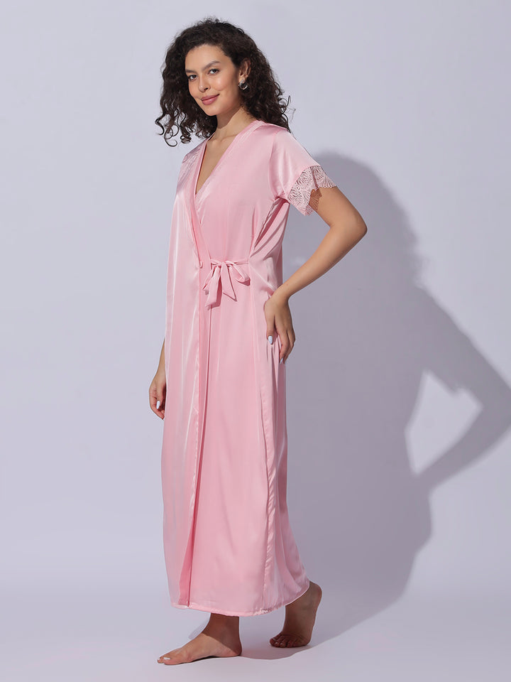 Satin Lace Robe Night Gown Set for Women Soft Elegant Sleepwear