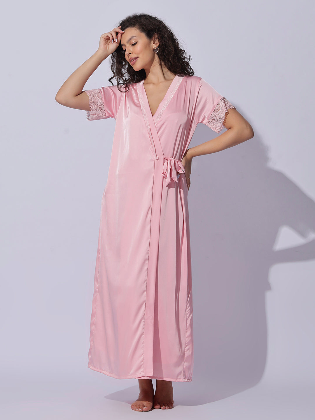 Satin Lace Robe Night Gown Set for Women Soft Elegant Sleepwear