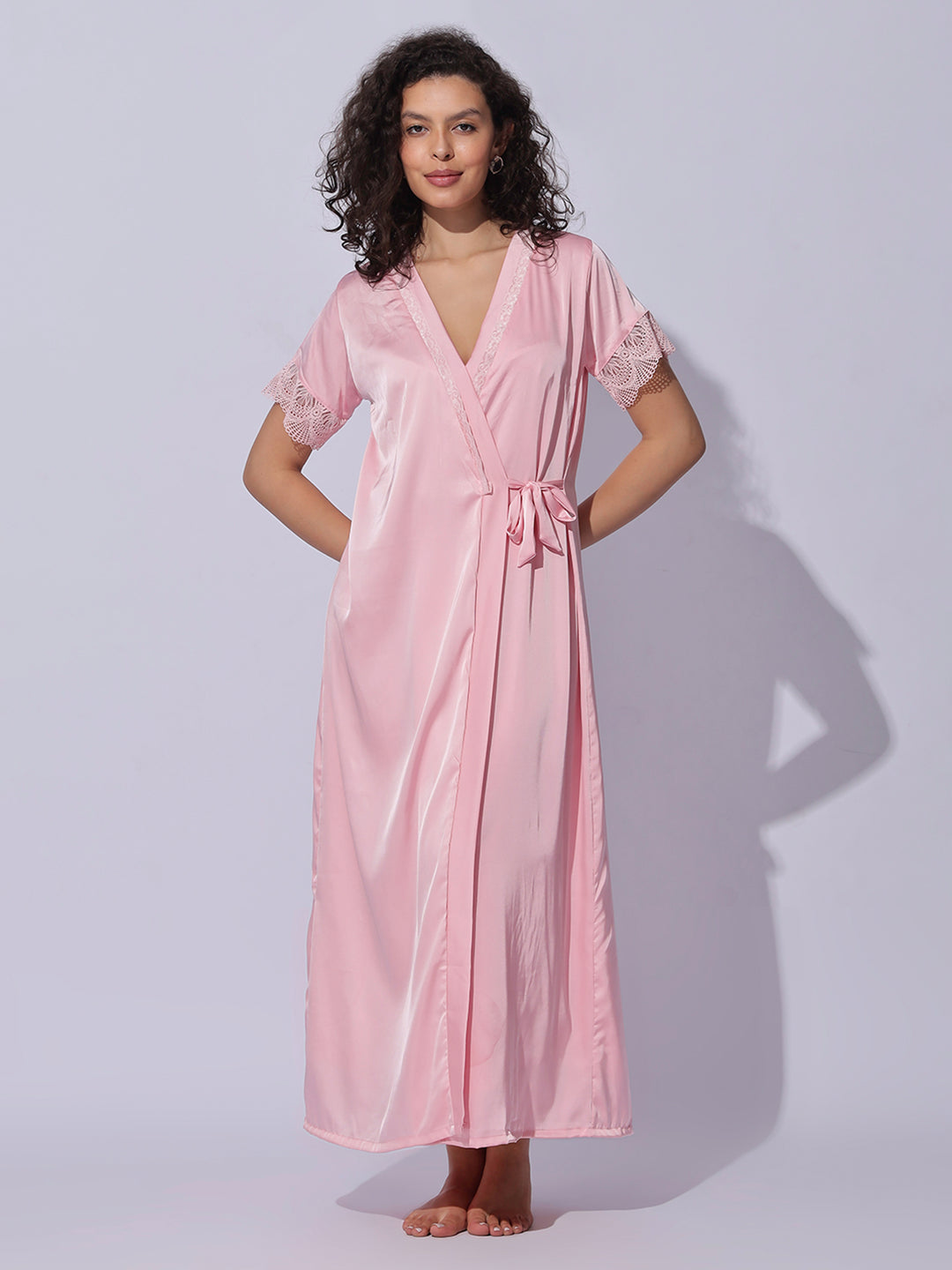 Satin Lace Robe Night Gown Set for Women Soft Elegant Sleepwear