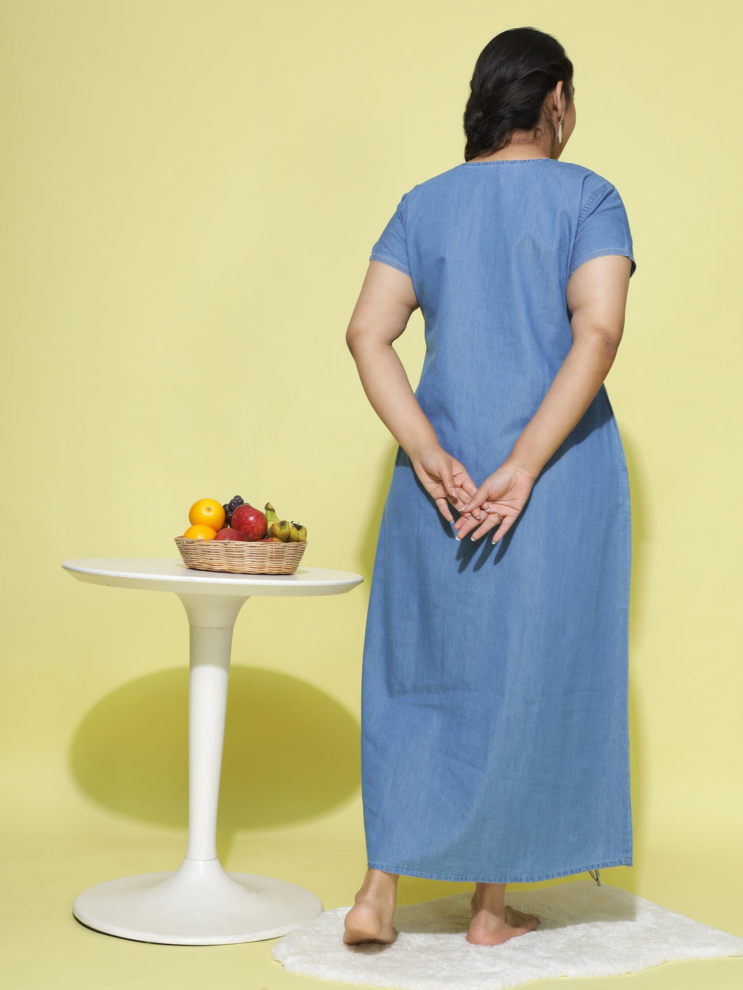 Spiral Puff Sky Blue Denim Designer Nighty For Women