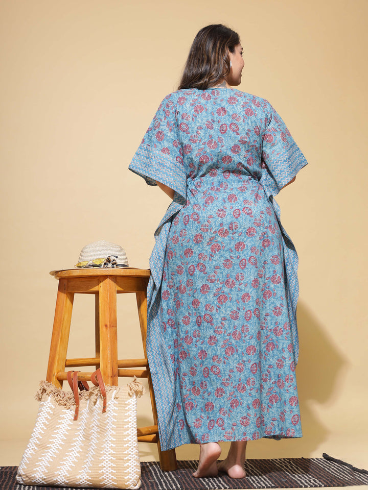 Denim Blue Kaftan Gown Crafted from Premium Pure Cotton