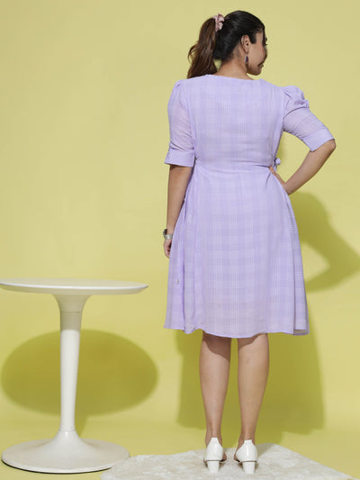 Polyester Floral Round neck Dress Lilac