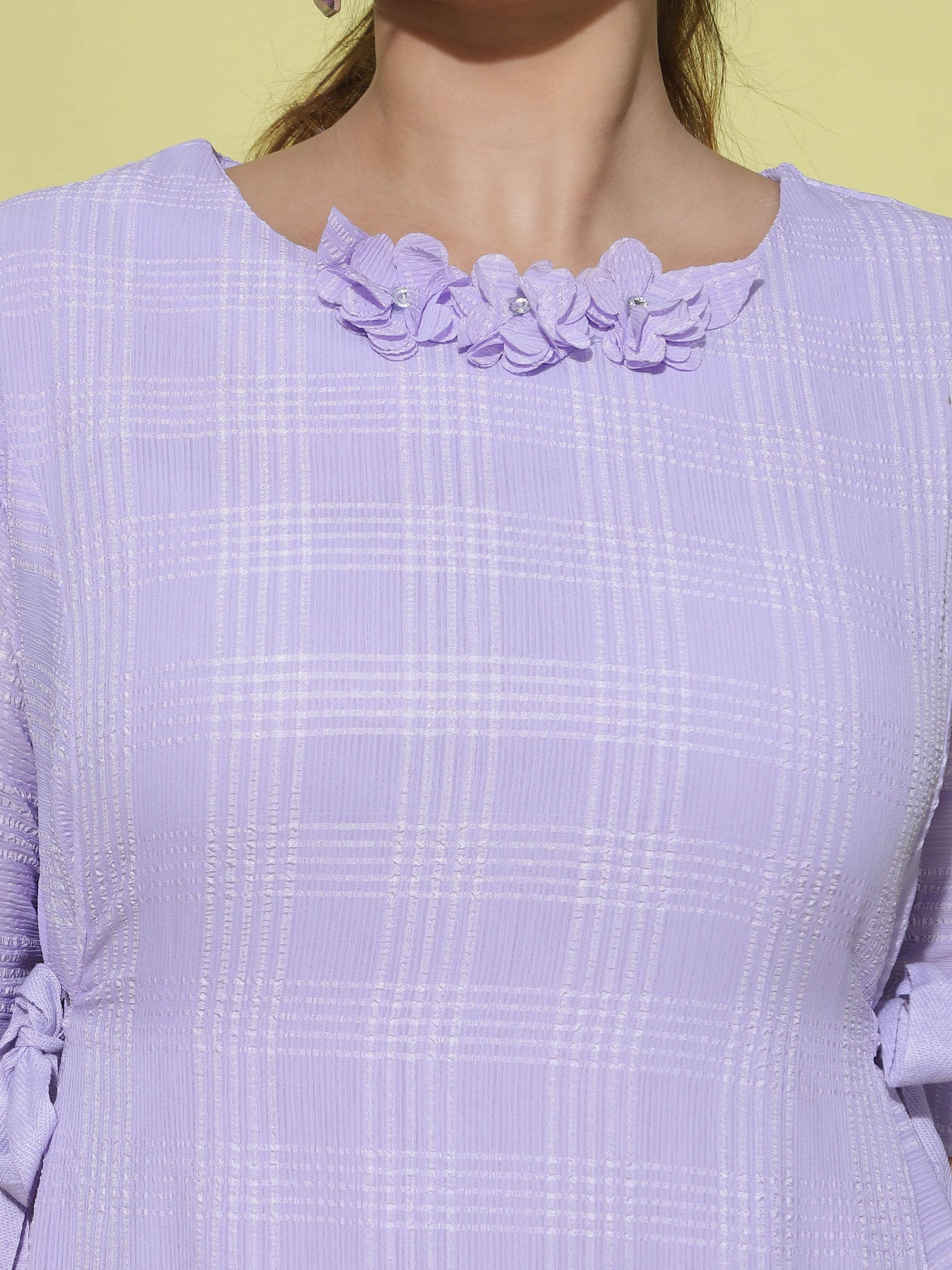 Polyester Floral Round neck Dress Lilac