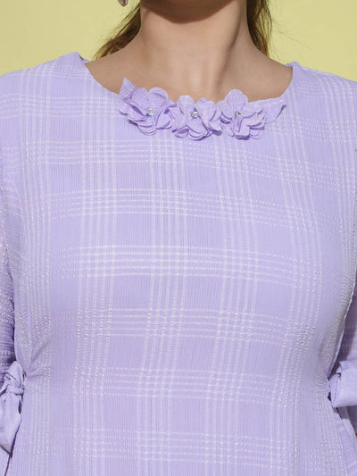 Polyester Floral Round neck Dress Lilac