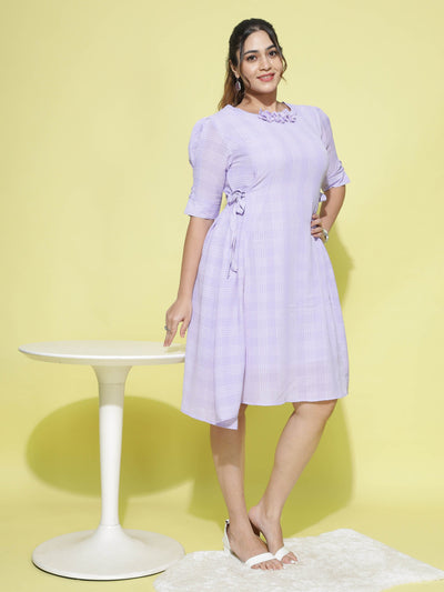 Polyester Floral Round neck Dress Lilac