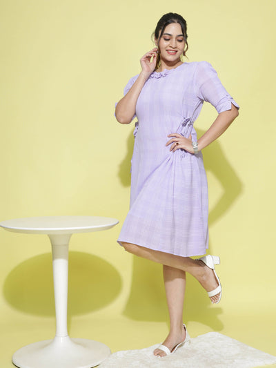 Polyester Floral Round neck Dress Lilac