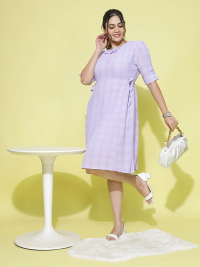 Polyester Floral Round neck Dress Lilac