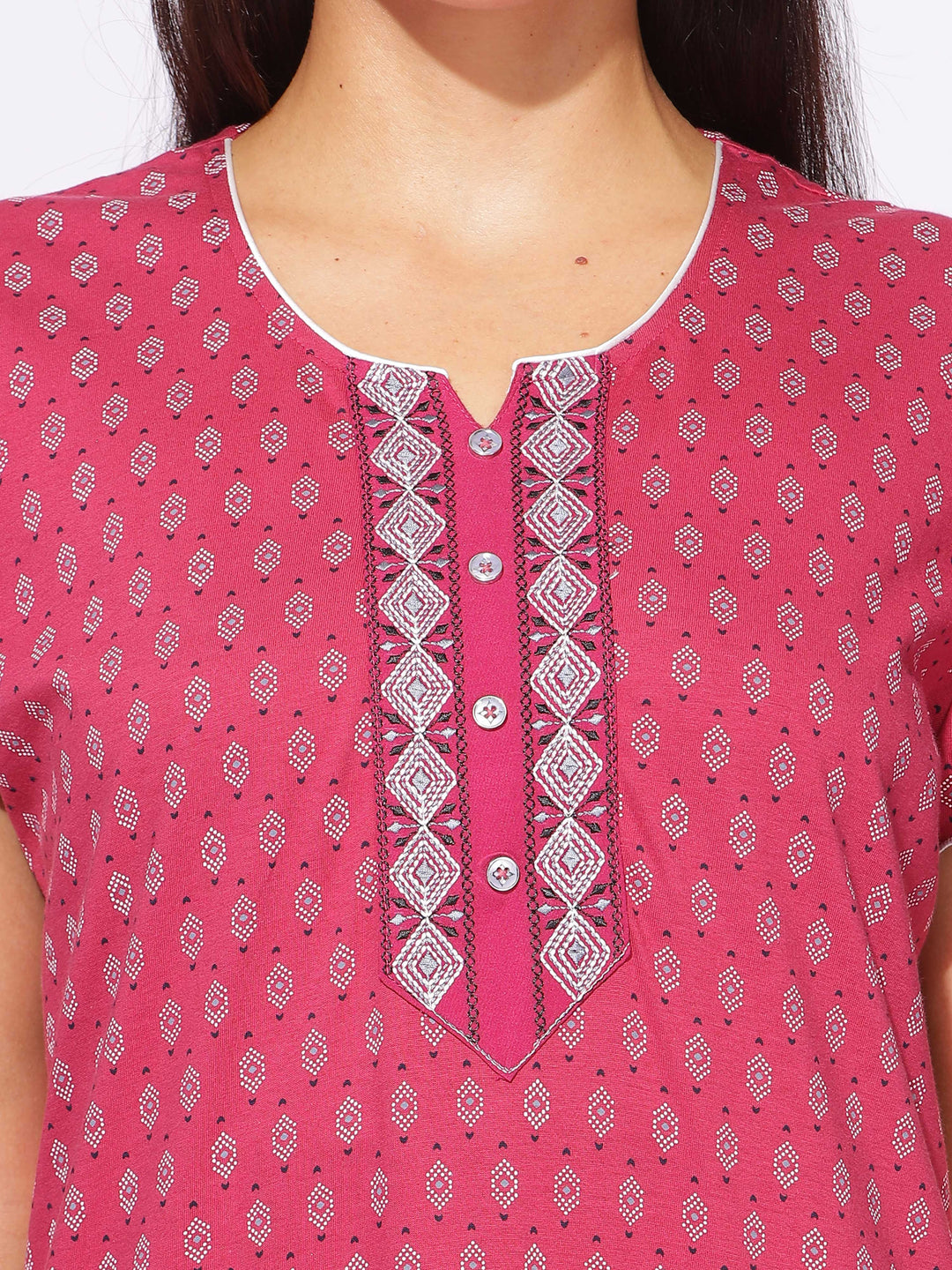 Hosiery Cotton Designer Rani Pink Maxi Nighty