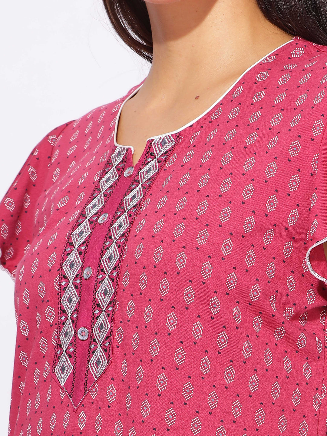 Hosiery Cotton Designer Rani Pink Maxi Nighty