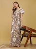 Stylish Grey Floral Night dress with Embroidery & Frills