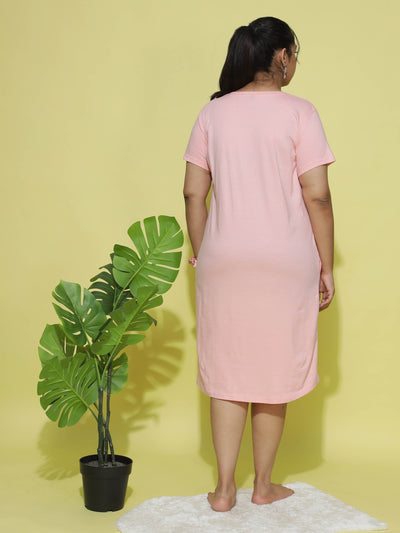 Hosiery Cotton Short Nighty Plus Size Baby Pink