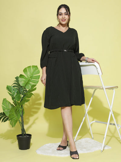 Polyester V-Neck Dress Bottle Green