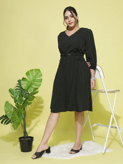 Polyester V-Neck Dress Bottle Green