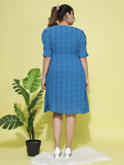 Polyester Floral Round neck Dress Sky Blue