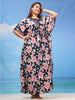 Navy Blue Rayon Kaftan Nighty: Flowy Sleeves