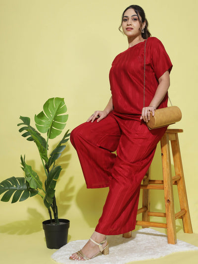 Rayon Round Neck Co-ord Sets Dark Red