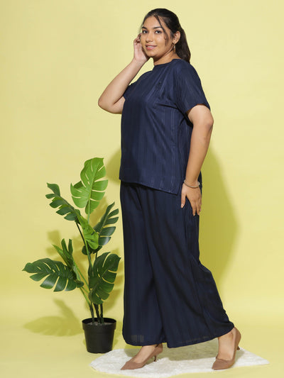 Rayon Round Neck Co-ord Sets Navy Blue