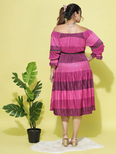 Lycra Round neck Dress Rani Pink