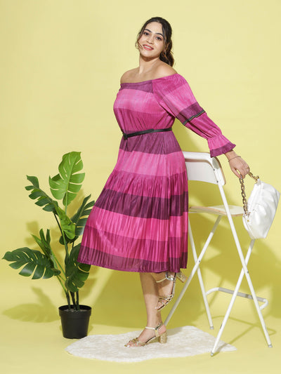 Lycra Round neck Dress Rani Pink
