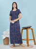Elegant Deep Blue Pleated Maxi Nighty for Comfortable Sleep