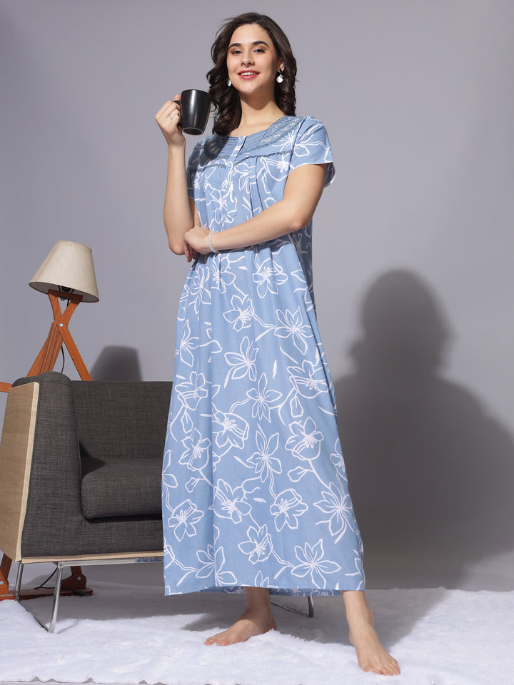 Sleep in Style: Blue Poly Viscose Nighty from Our Designer Collection