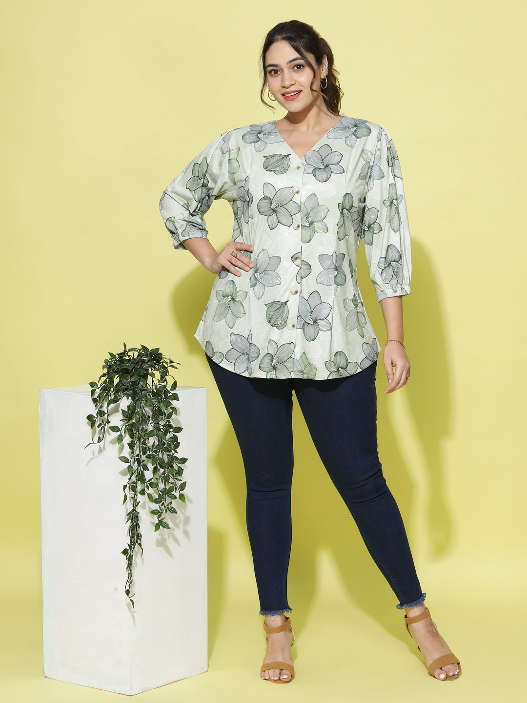  Casual Tops  V Neck Tops - Buy Trendy Mint Green Cotton Top Online- 9shines label 