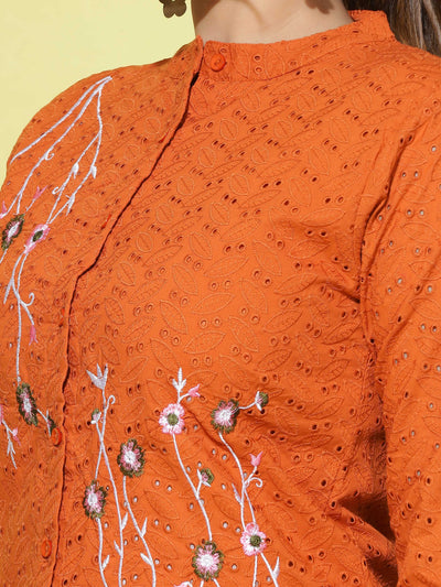 Cotton Top Floral Embroidery Rust