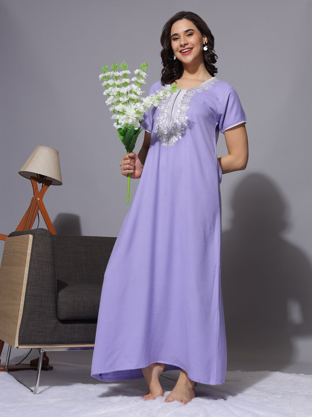 Limited Edition: Aesthetic Embroidery Pastel Lavender Nightgown
