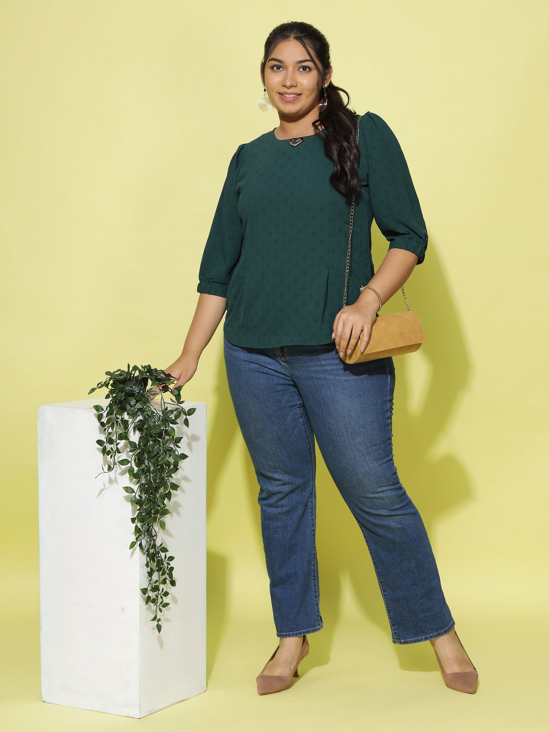  Casual Tops  Plus Size Tops For Women - Buy Bottle Green Polyster Top Online- 9shines label 