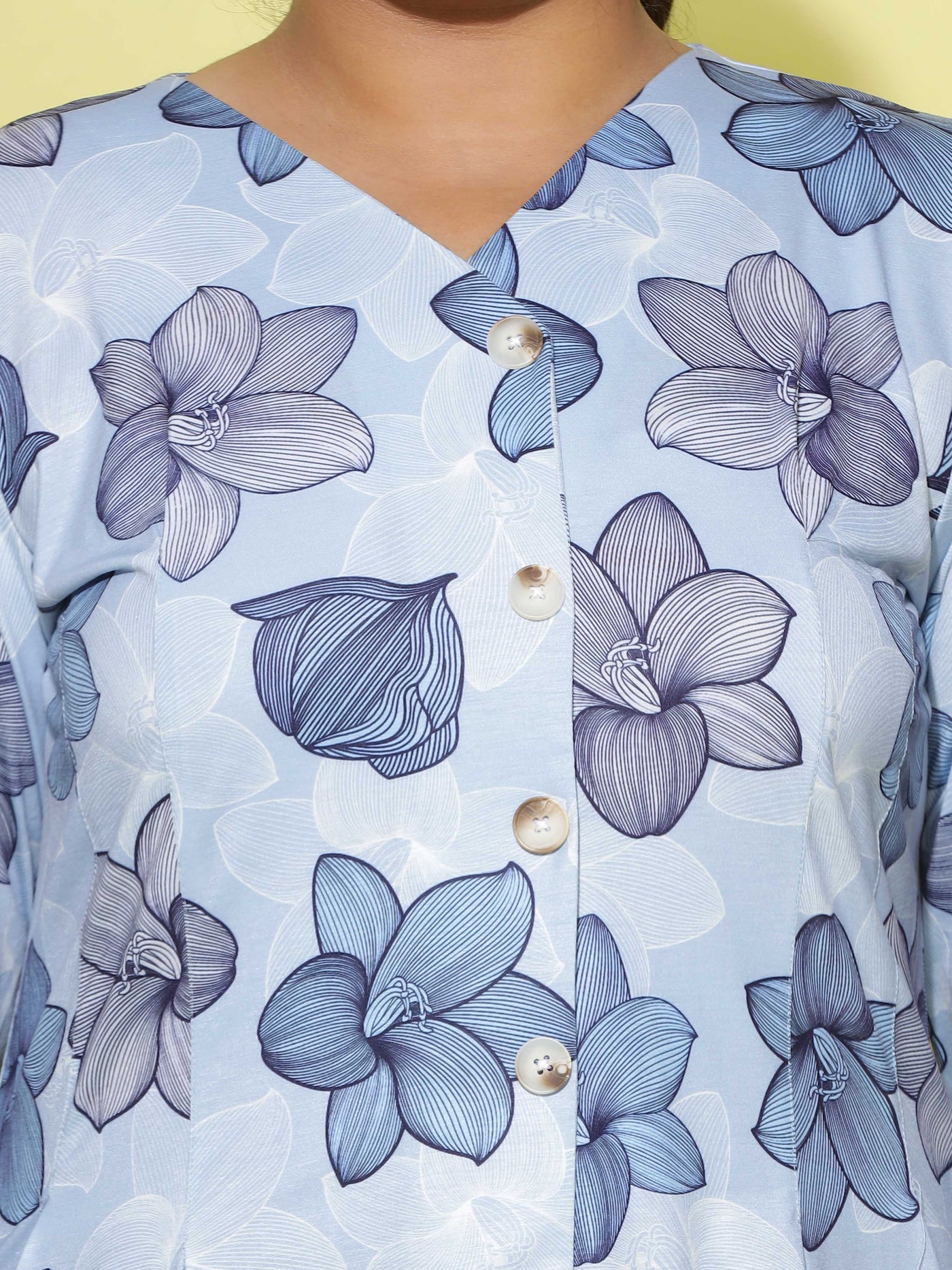 Cotton Blend Top V Neck Blue