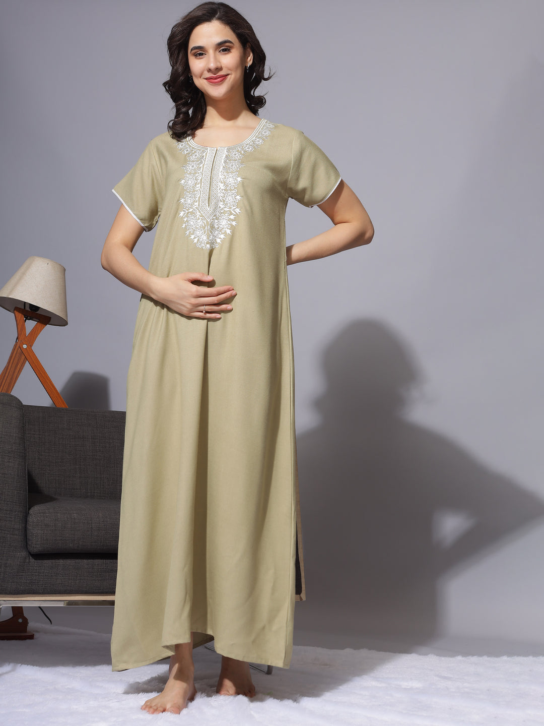 Limited Edition: Aesthetic Embroidery Pastel Beige Nightgown