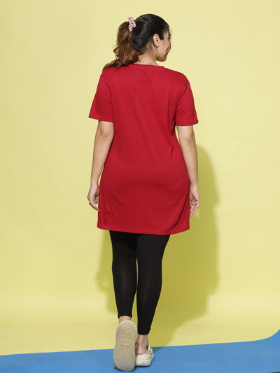 Hosiery Cotton Plus Size T-shirt with Pockets Red