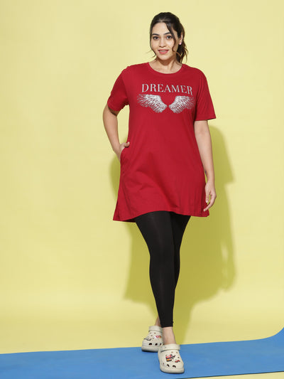 Hosiery Cotton Plus Size T-shirt with Pockets Red