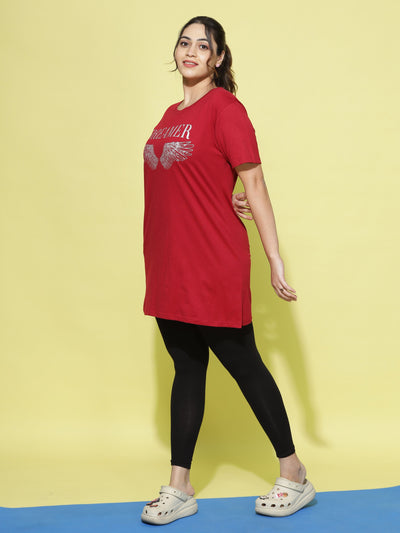 Hosiery Cotton Plus Size T-shirt with Pockets Red