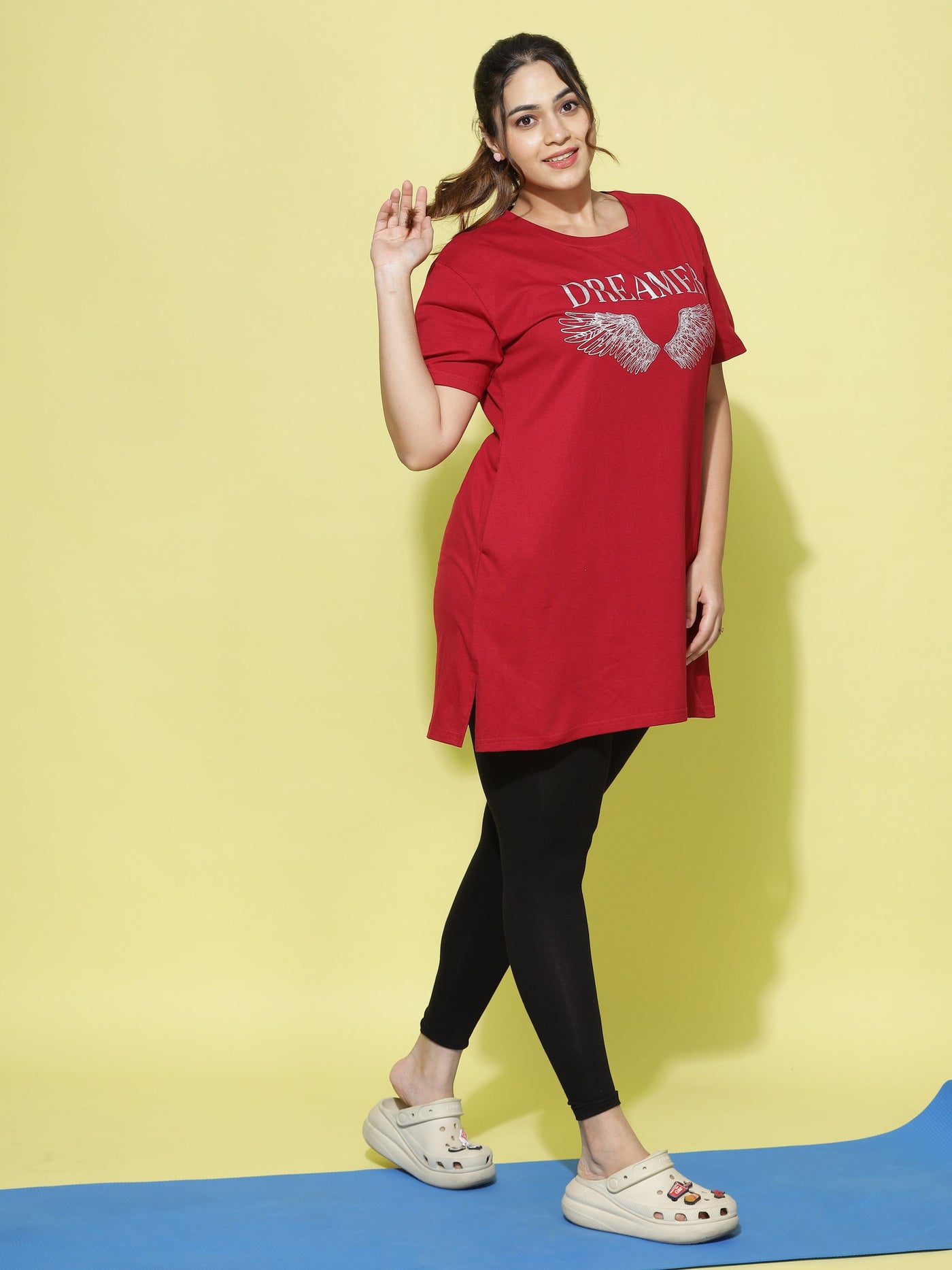 Hosiery Cotton Plus Size T-shirt with Pockets Red