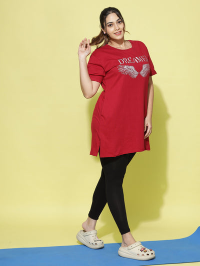 Hosiery Cotton Plus Size T-shirt with Pockets Red